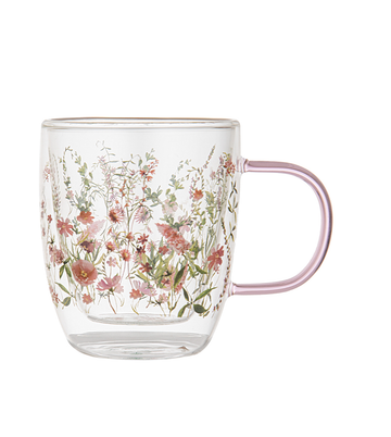 Wildflowers Blush Double Walled Glass Mug