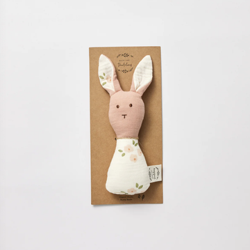 Organic Muslin Bunny Rattle Daisy + Pink