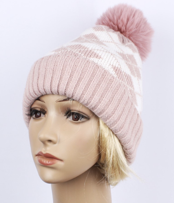 Jacquard Cashmere Beanie Pink