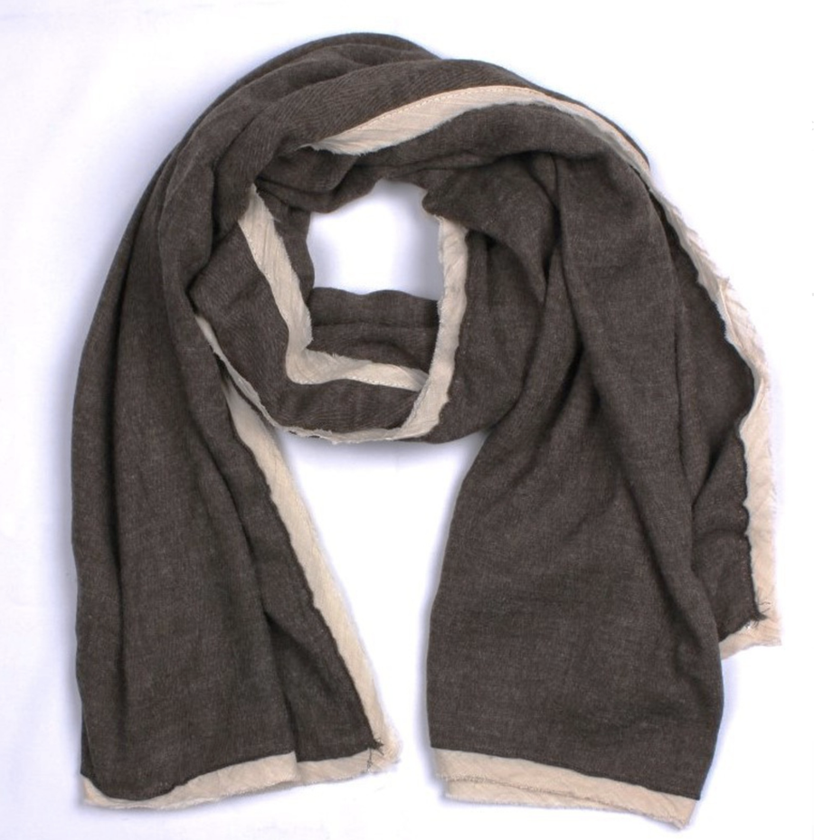 Contrast Wool Blend Scarf - Brown