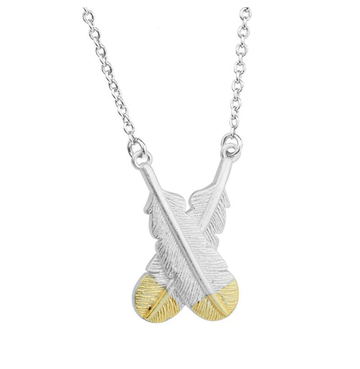 Huia Crossed Feather Necklace - Silver