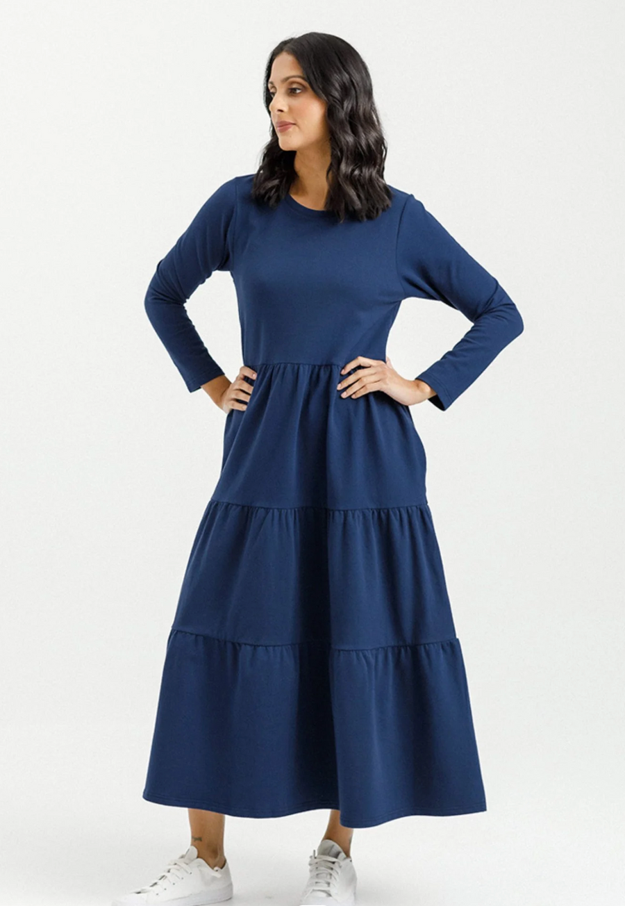 Kendall Long Sleeve Dress - Indigo Blue