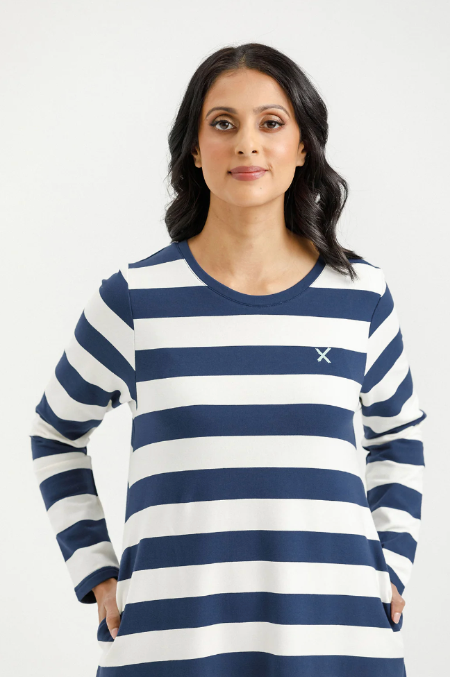 Kinsley Midi Dress - Indigo Blue Stripe with Mini X