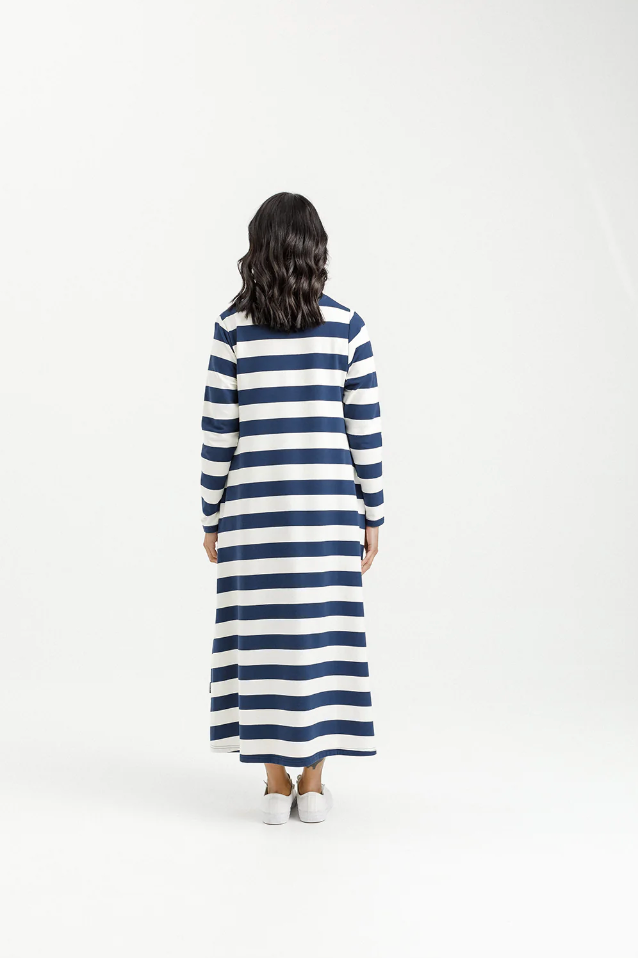 Kinsley Midi Dress - Indigo Blue Stripe with Mini X