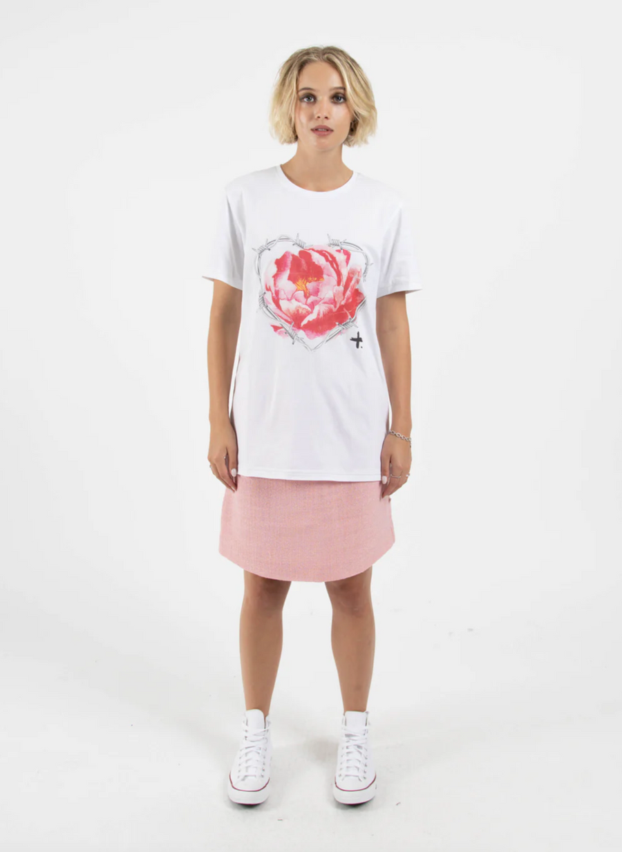 Rush Tee - Caged Rose/White