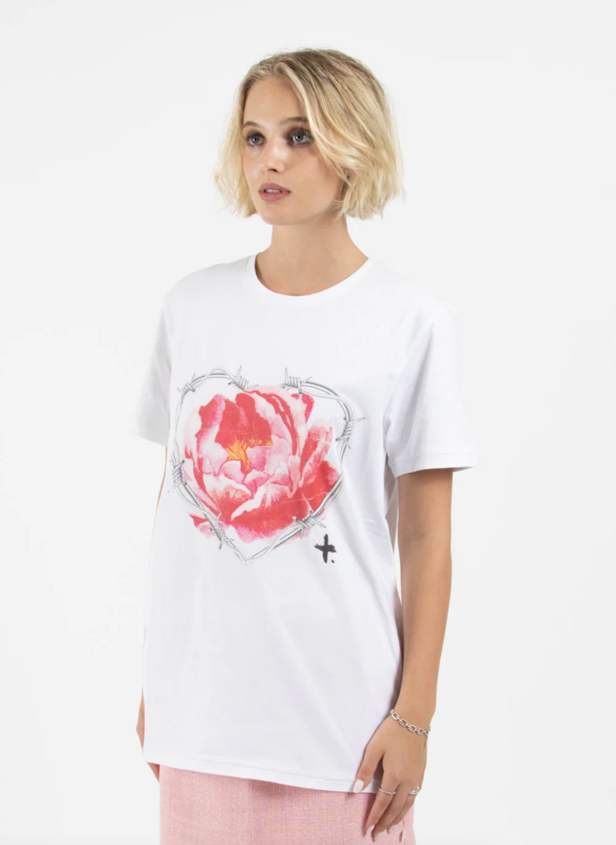 Rush Tee - Caged Rose/White