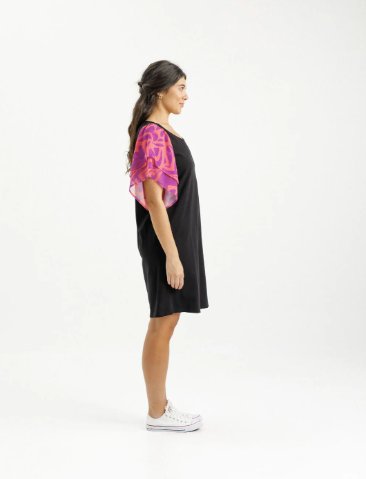 Lola Dress - Black with Sunset Floral Sleeves