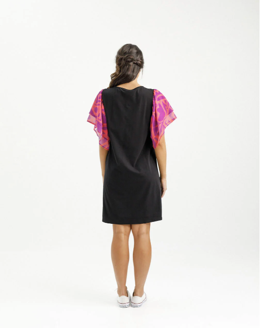 Lola Dress - Black with Sunset Floral Sleeves