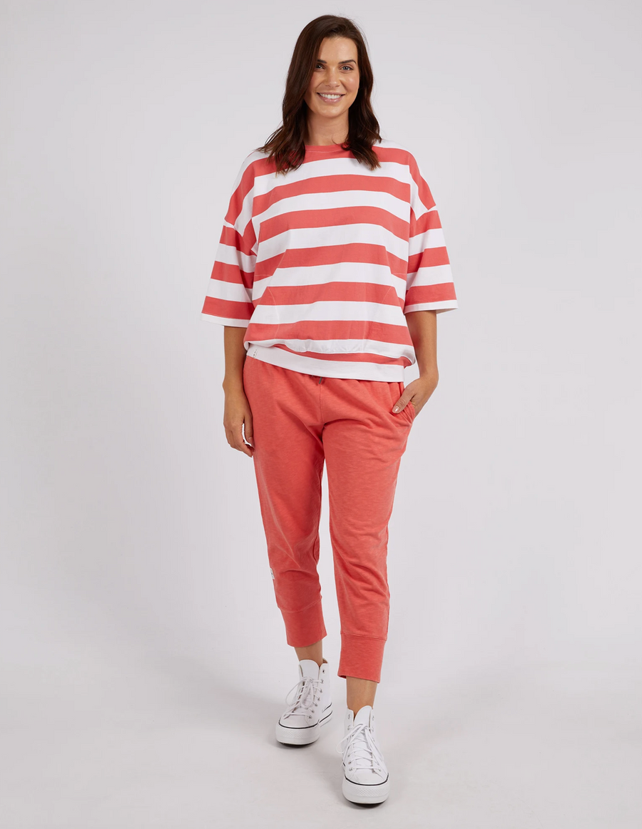 Mazie Block Stripe Sweat - Watermelon Crush/White