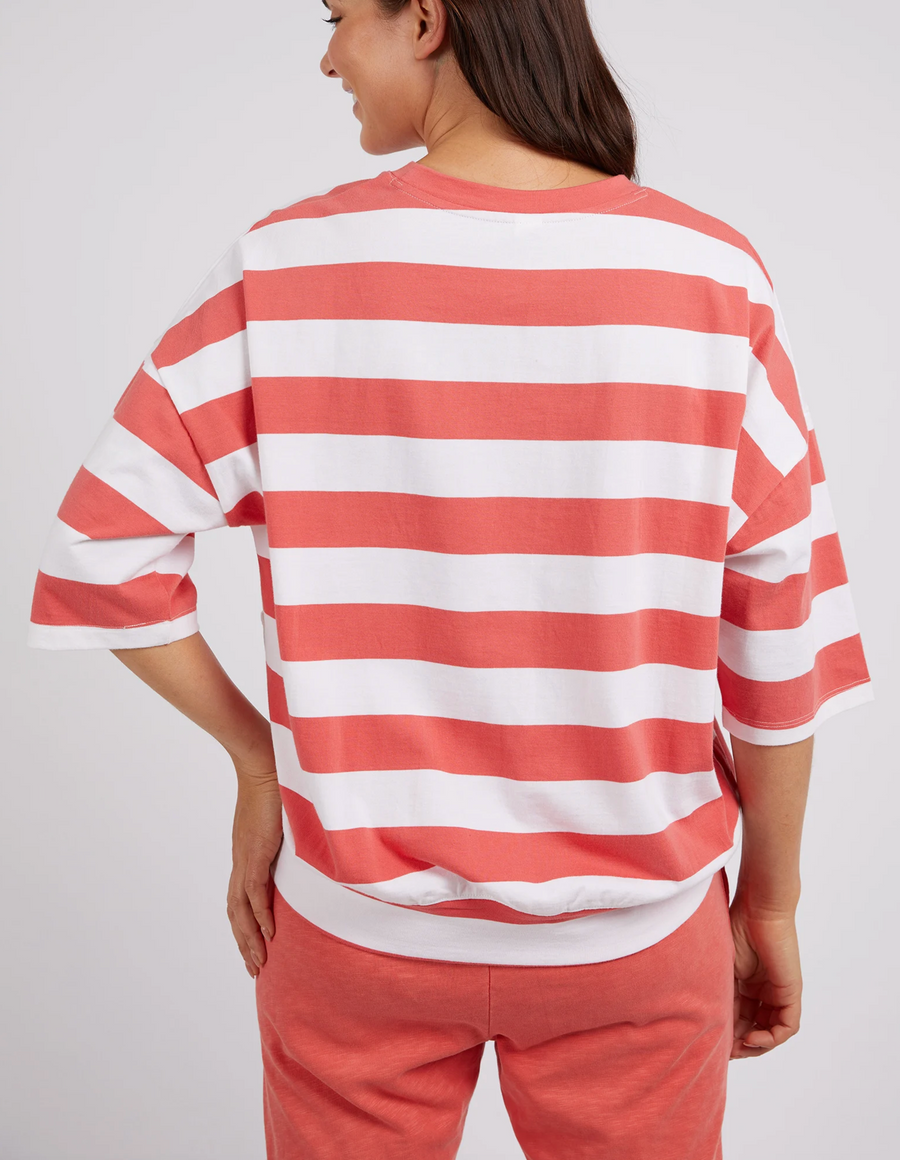 Mazie Block Stripe Sweat - Watermelon Crush/White