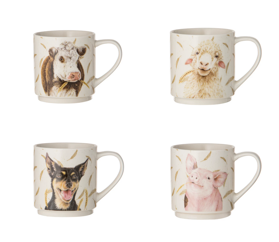 Farmyard Faces Stackable Mugs - 4pk