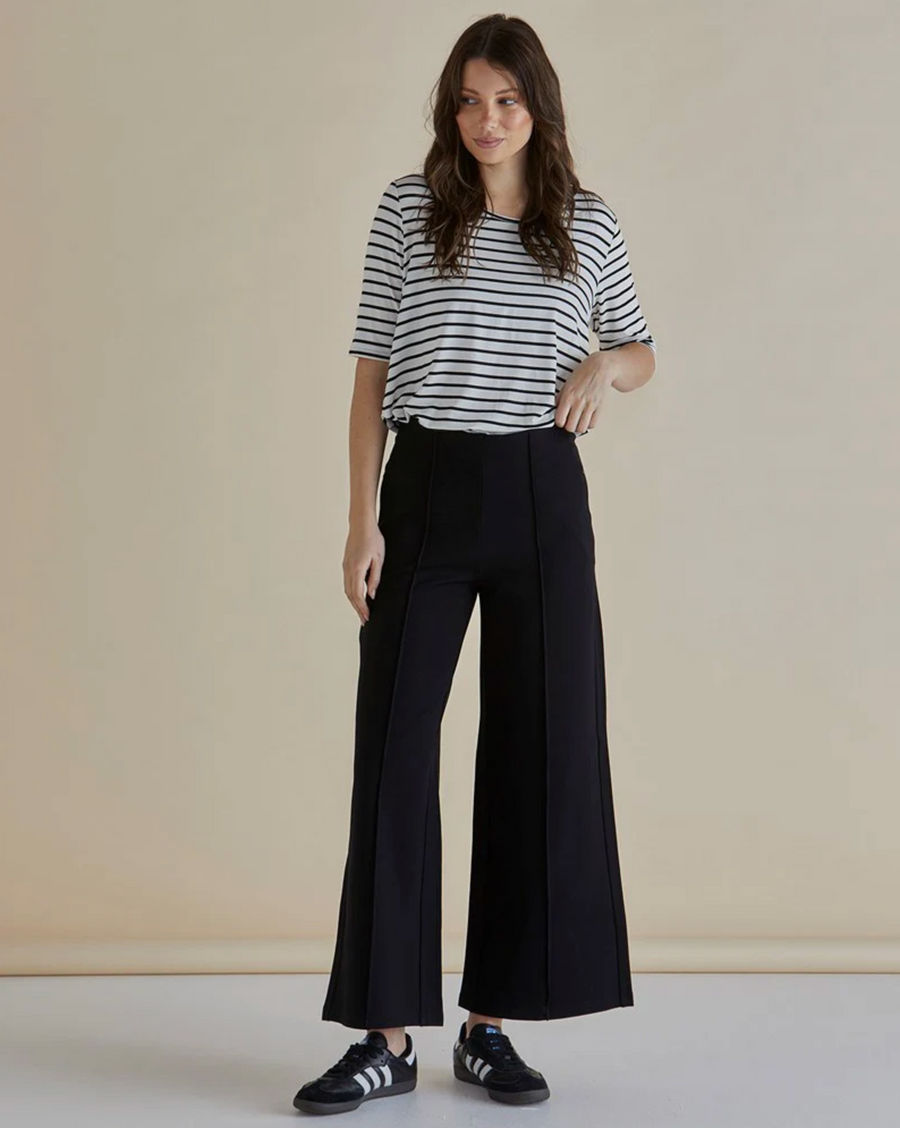 Elodie Wide Leg Ponte Pant - Black