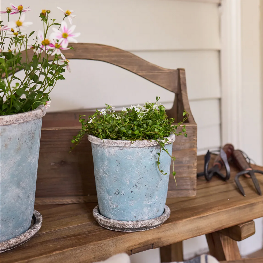 Sea Blue Plant Pot & Saucer Small