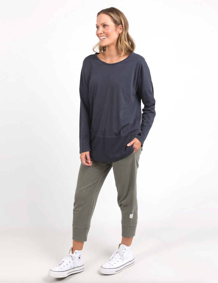 Fundamental Rib Long Sleeve Tee - Navy