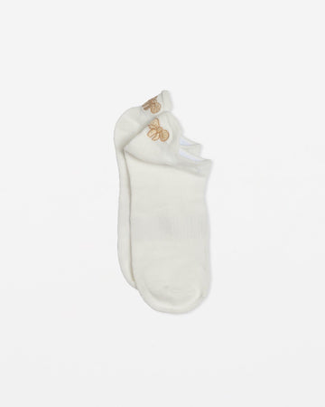 Socks - Ankle White with Gold Embroidered Bow