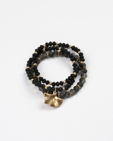 Bracelet - Black,Greys 3 Strand Faceted Beads