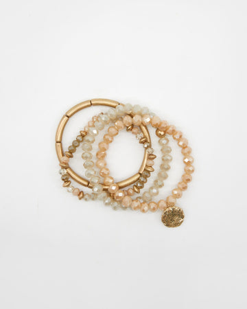 Bracelet - Set of 4 Rose Quartz Beads Gold Links