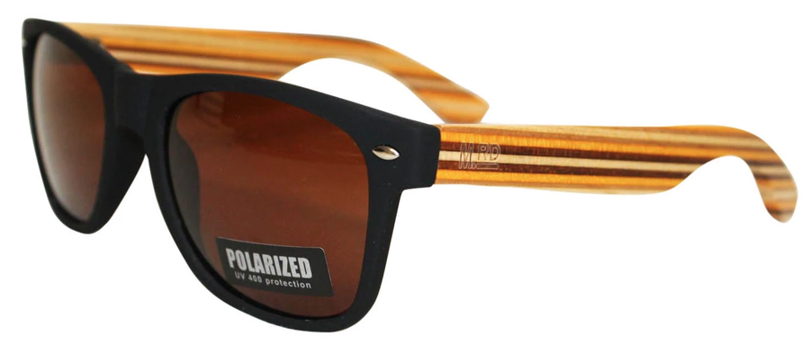 Moana Rd Sunnies-Blk, Striped Arms, Brown Lens