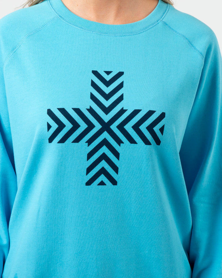 Classic Sweater - Sky Blue with Chevron Cross