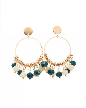 Earring - Gold Hoop with Emerald Beads
