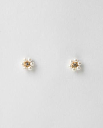 Earring - Gold Pearl Flower with Crystal Stamen