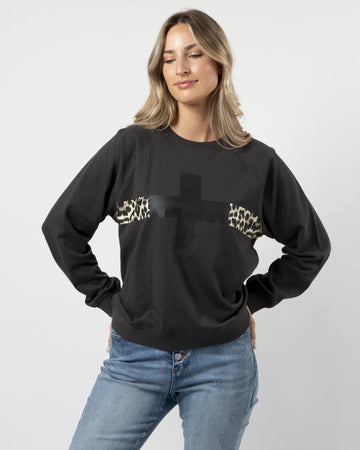 Everyday Sweater - Charcoal Cross Leopard Stripe