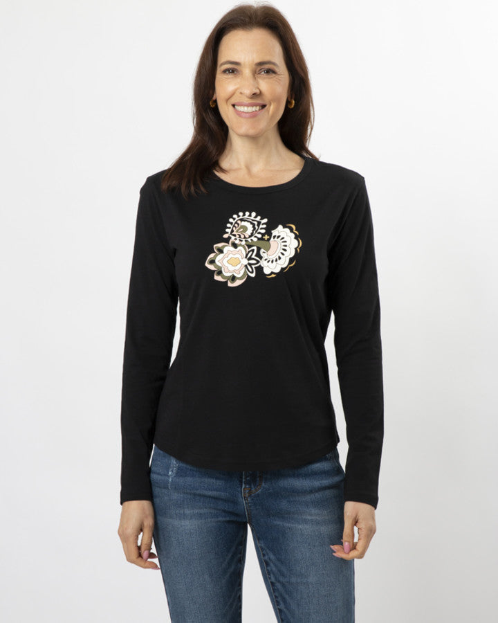 Long Sleeve Tee - Black Folk Floral