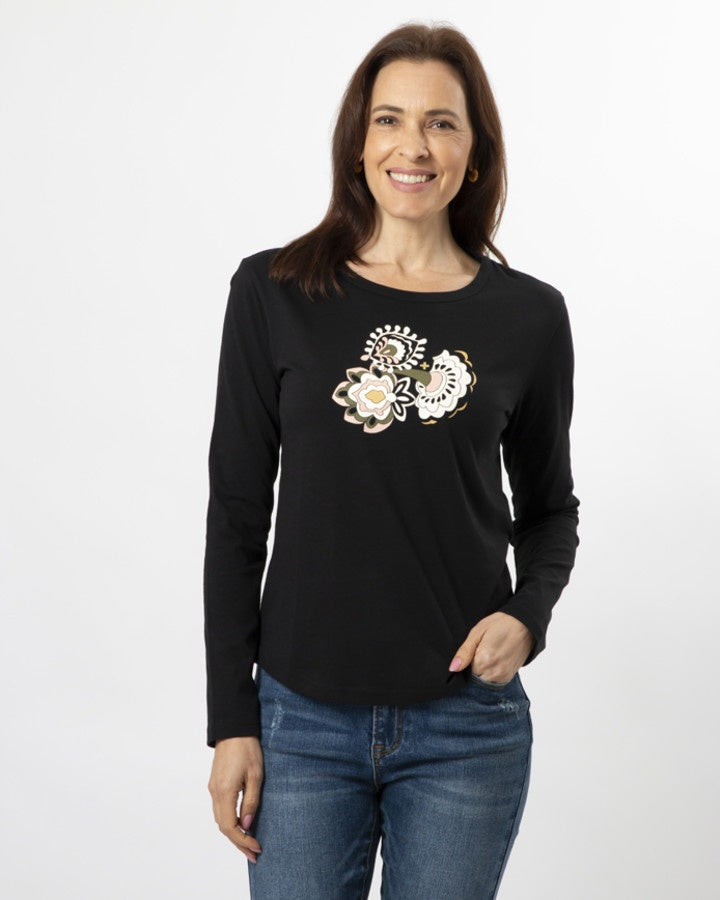 Long Sleeve Tee - Black Folk Floral