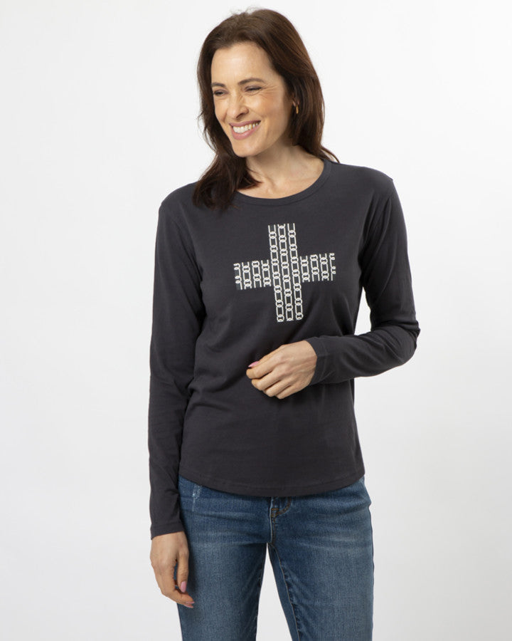 Long Sleeve Tee - Charcoal Chain Cross