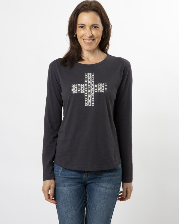 Long Sleeve Tee - Charcoal Chain Cross