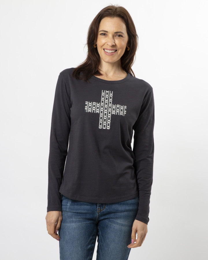 Long Sleeve Tee - Charcoal Chain Cross