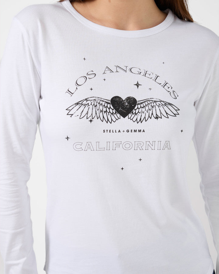 Long Sleeve Tee - White Grunge Heart