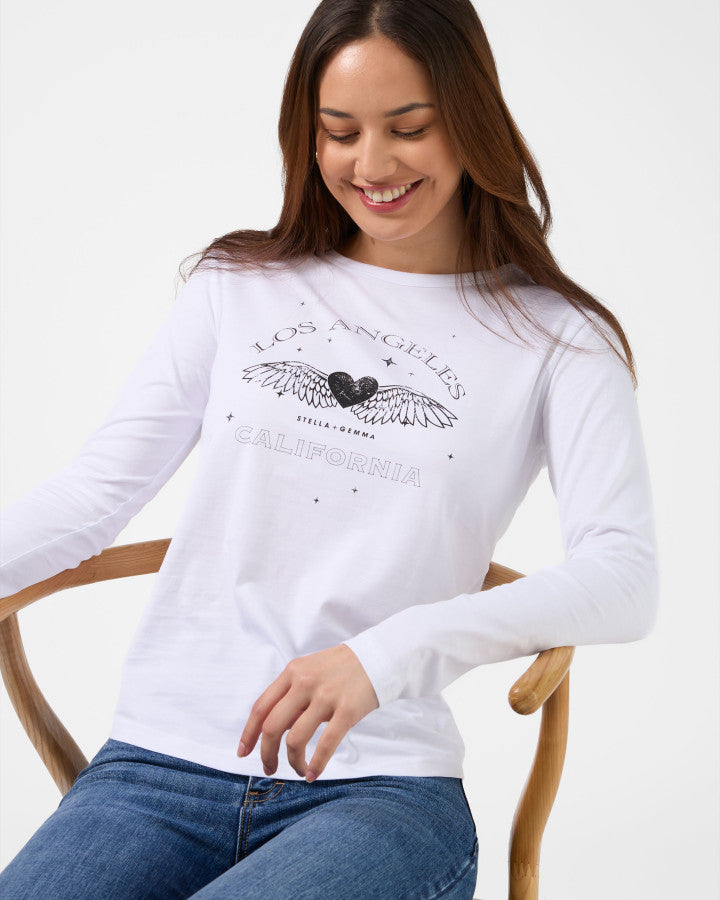 Long Sleeve Tee - White Grunge Heart