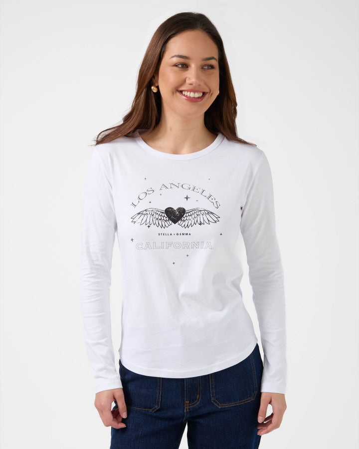 Long Sleeve Tee - White Grunge Heart