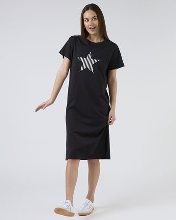 Maxie T-Shirt Dress - Black/White Star Stripe