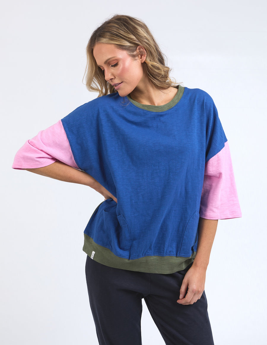 Mazie Colour Block Sweat - China Blue/Pretty Pink/Clover