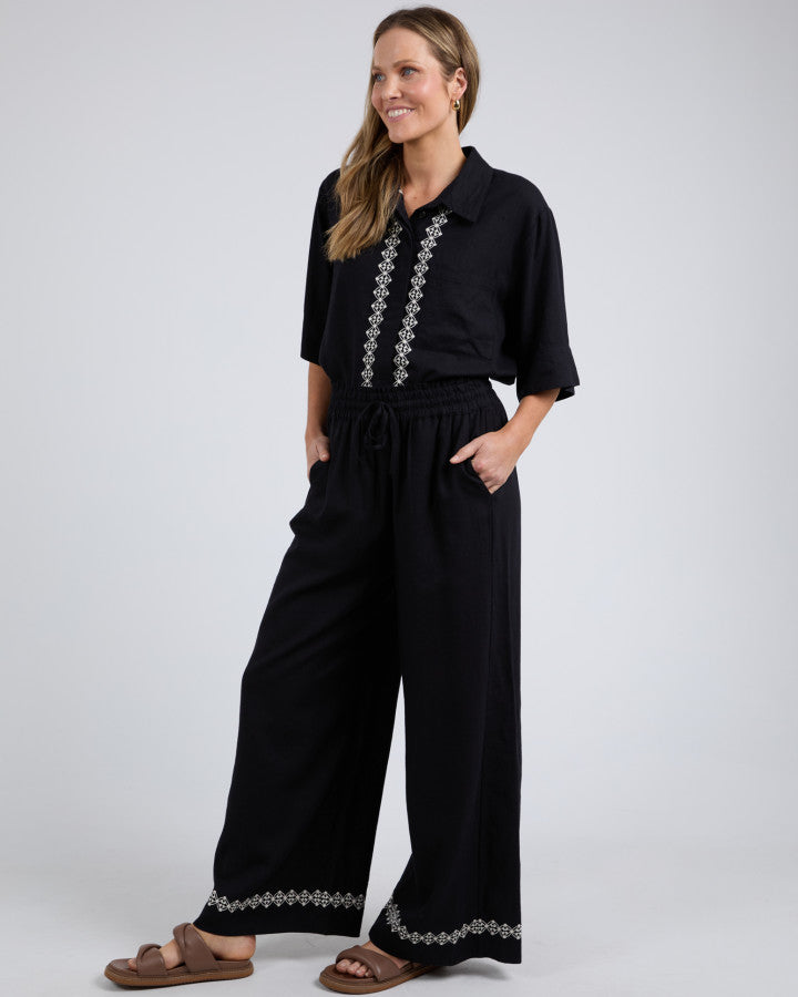 Nina Embroidered Pant - Black