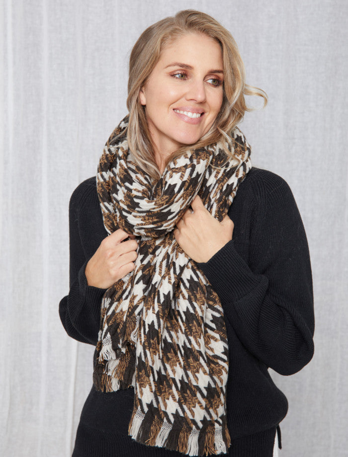 Scarf - Chunky Browns Naturals Houndstooth