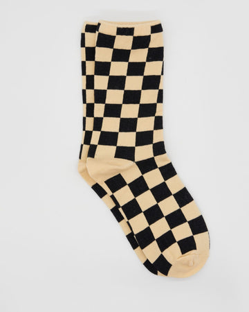 Sock - Cream/Black Check