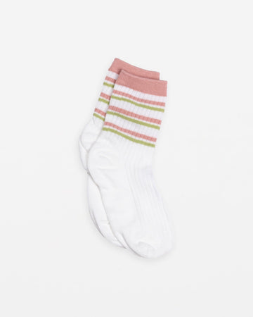 Socks - White with Pink & Green Stripes