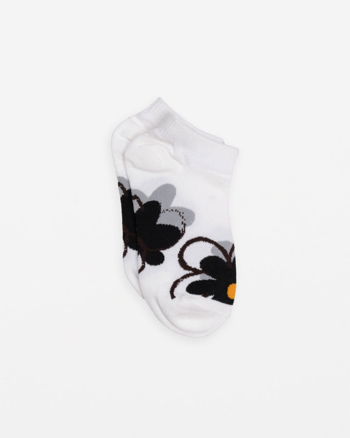 Socks - White with Black Big Flower