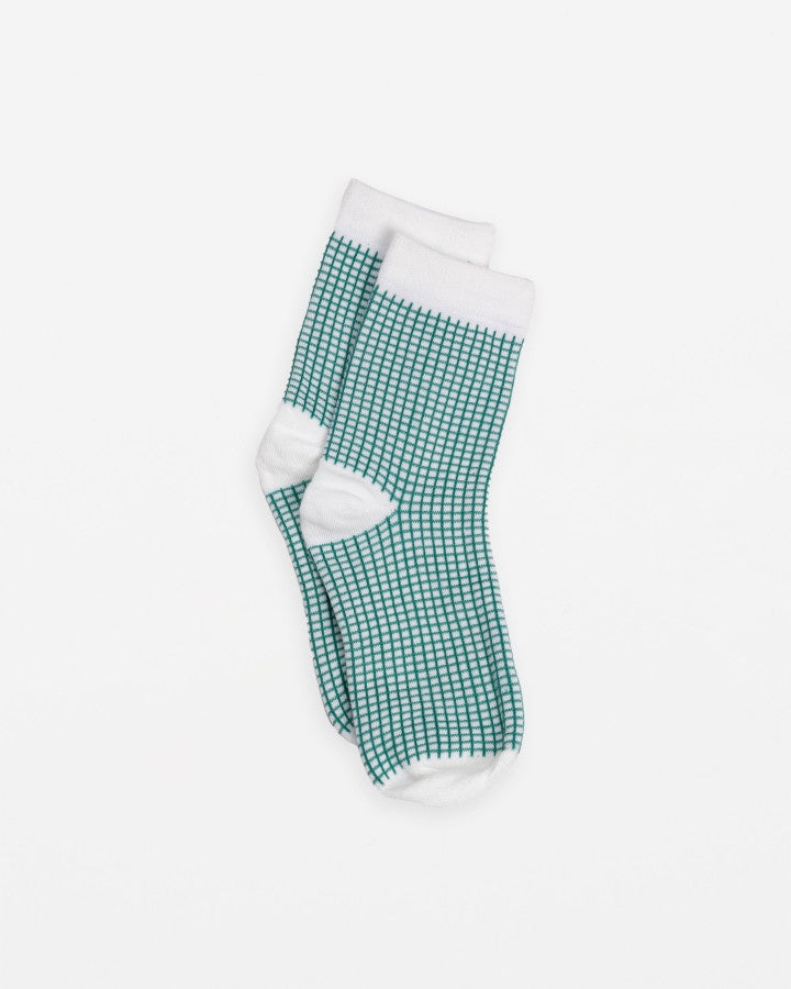 Socks - White with Green Grid