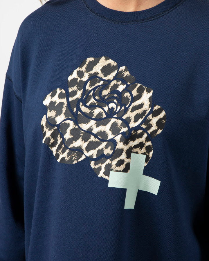 Sunday Sweater - Navy with Leopard Rose