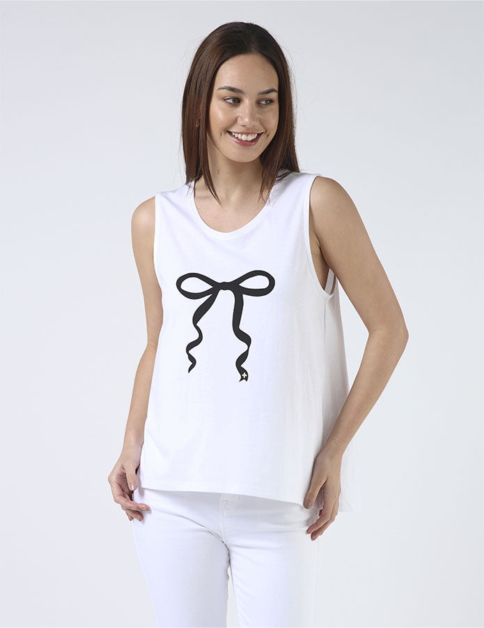 Tank - White with Black Bow