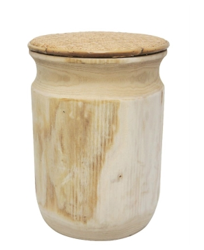 Log Stool with Rattan Top