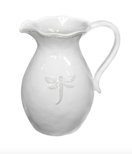 Dragonfly Stoneware White Jug - Large