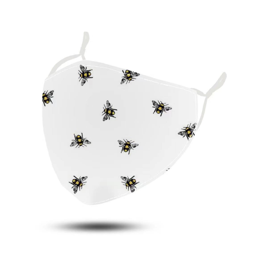 Fashion Face Mask - White Bees