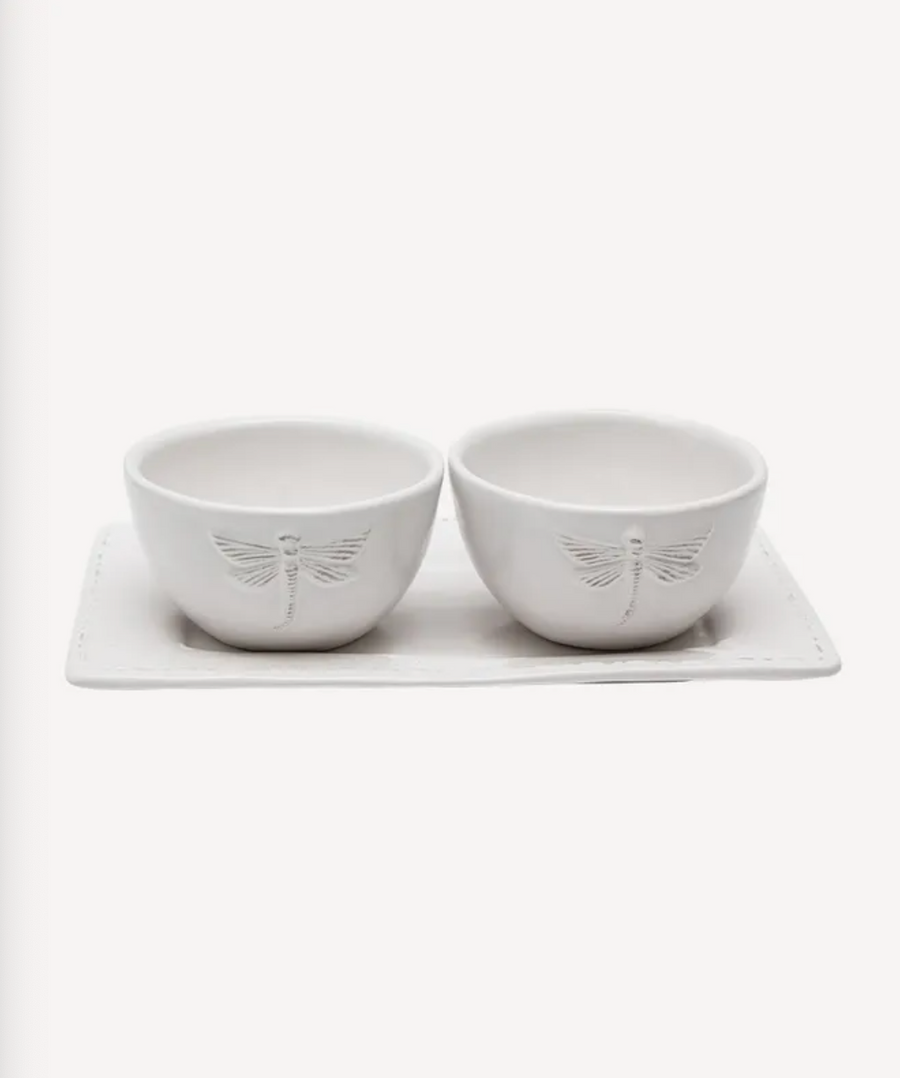 Dragonfly Stoneware White Condiment Set